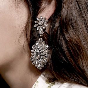 Anthropologie Gold Plated Clear Crystal Cluster Oversized Drop Earrings